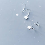 Star Wave Hoop Earrings 925 Silver Women Jewelry