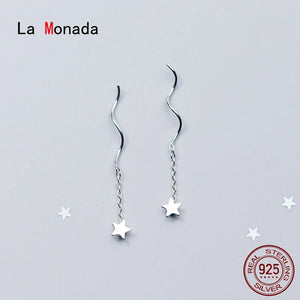 Silver Star Wave Dangling Earrings For Women 925 Silver