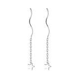 Silver Star Wave Dangling Earrings For Women 925 Silver