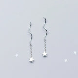 Silver Star Wave Dangling Earrings For Women 925 Silver