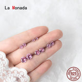 925 Silver Pink Diamond Stud Earrings for Women