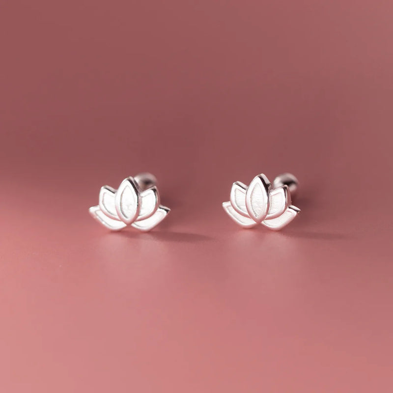 925 Silver Hollow Lotus Flower Stud Earrings for Women