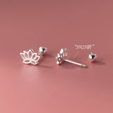 925 Silver Hollow Lotus Flower Stud Earrings for Women