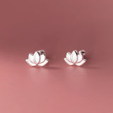 925 Silver Hollow Lotus Flower Stud Earrings for Women