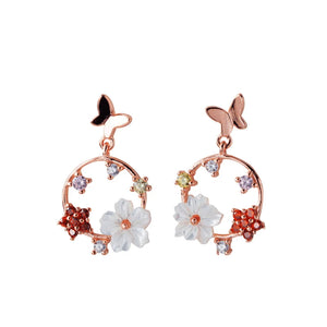 925 Silver Flower Butterfly Stud Earrings for Women