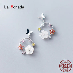 925 Silver Flower Butterfly Stud Earrings for Women