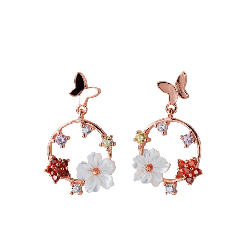 925 Silver Flower Butterfly Stud Earrings for Women