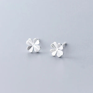 925 Silver Frosted Clover Stud Earrings Fine Jewelry