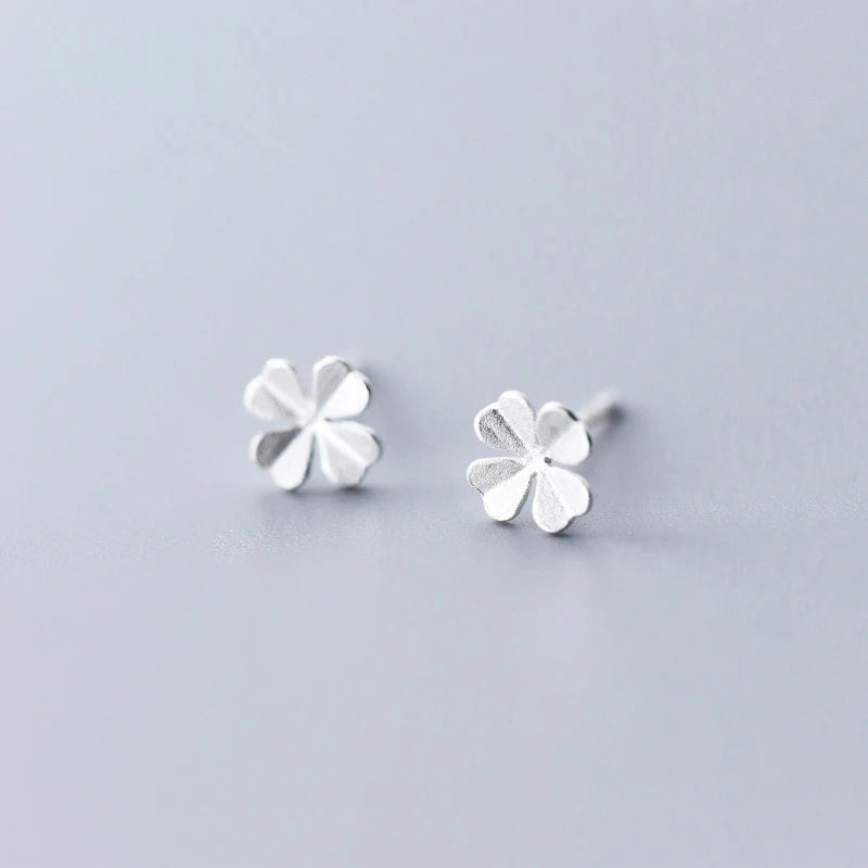 925 Silver Frosted Clover Stud Earrings Fine Jewelry