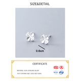 925 Silver Frosted Clover Stud Earrings Fine Jewelry