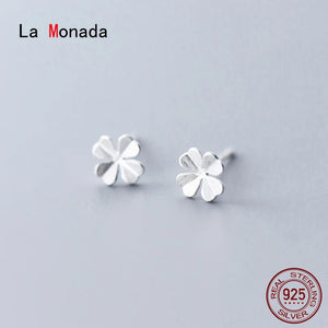 925 Silver Frosted Clover Stud Earrings Fine Jewelry