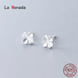 925 Silver Frosted Clover Stud Earrings Fine Jewelry