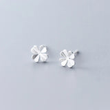 925 Silver Frosted Clover Stud Earrings Fine Jewelry