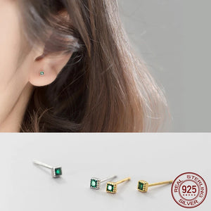 Square Stud Earrings Silver 925 Minimalist Fine Women Earrings
