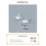 Ginkgo Leaf Stud Earrings 925 Silver Minimalist Women Jewelry