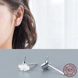 Ginkgo Leaf Stud Earrings 925 Silver Minimalist Women Jewelry