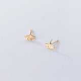 Ginkgo Leaf Stud Earrings 925 Silver Minimalist Women Jewelry