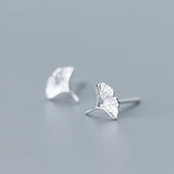 Ginkgo Leaf Stud Earrings 925 Silver Minimalist Women Jewelry