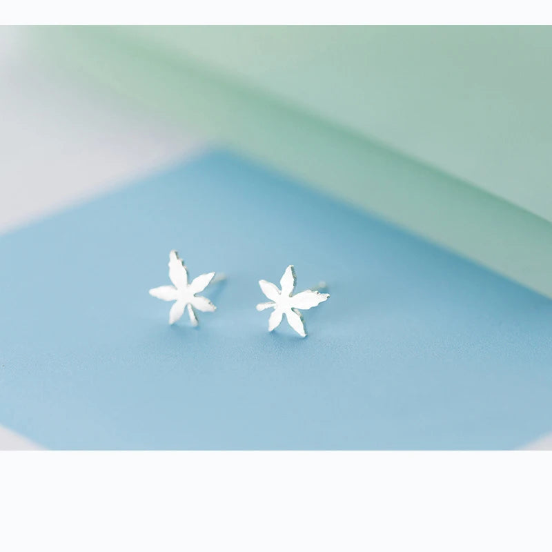 Maple Leaf Stud Earrings 925 Silver Minimalist Women Jewelry