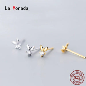 925 Silver Rabbit Ear Stud Earrings Minimalist Fine Women's Jewelry