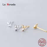 925 Silver Rabbit Ear Stud Earrings Minimalist Fine Women's Jewelry