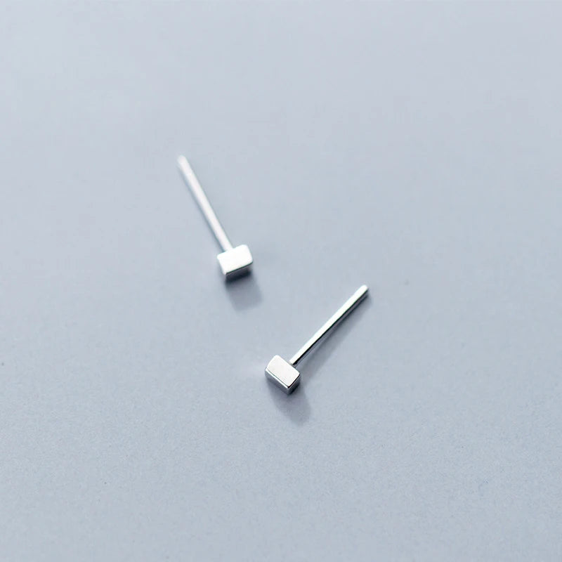 925 Silver Rectangle Stud Earrings Minimalist Jewelry
