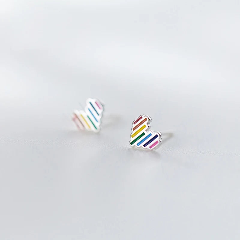 Colorful Small Heart Stud Earrings 925 Sterling Silver Jewelry for Women