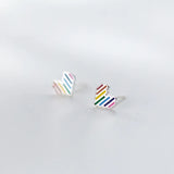 Colorful Small Heart Stud Earrings 925 Sterling Silver Jewelry for Women