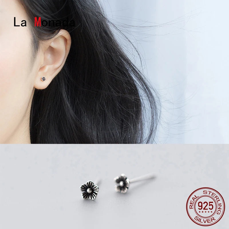 Vintage Flower Stud Earrings 925 Sterling Silver Fine Jewelry