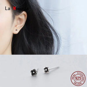 Vintage Flower Stud Earrings 925 Sterling Silver Fine Jewelry