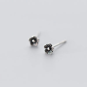 Vintage Flower Stud Earrings 925 Sterling Silver Fine Jewelry