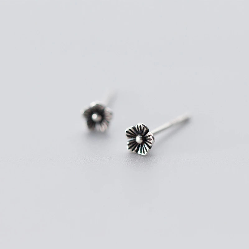 Vintage Flower Stud Earrings 925 Sterling Silver Fine Jewelry