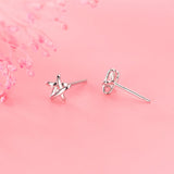 Silver Hollow Star Stud Earrings Female Silver 925 Jewelry