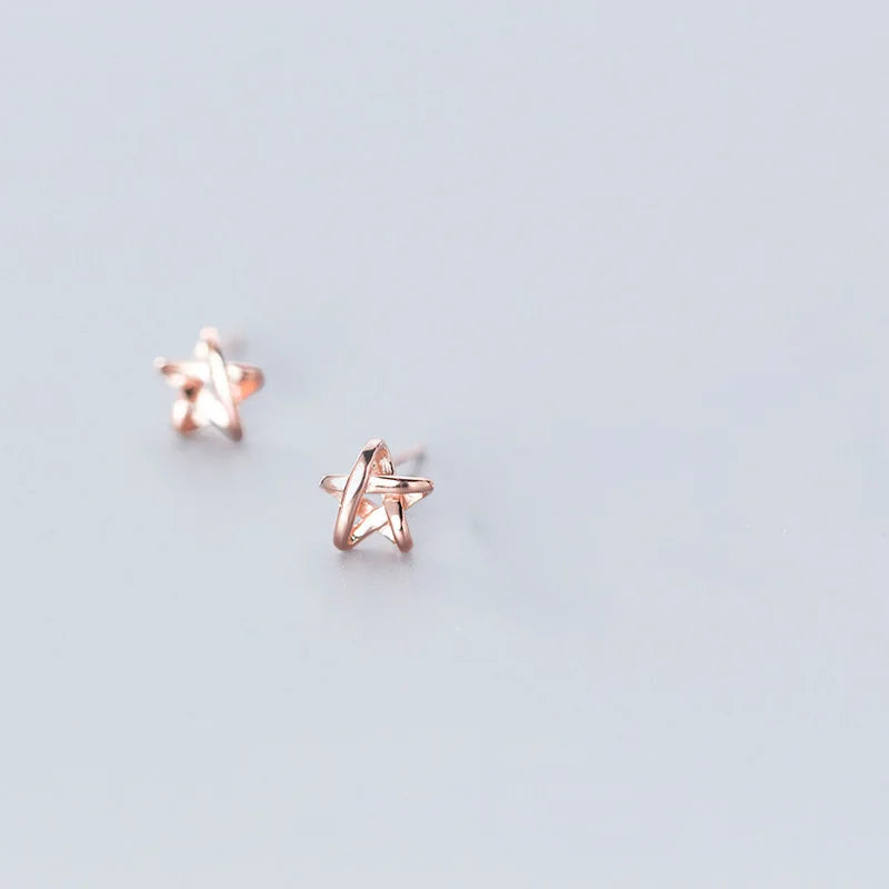 Silver Hollow Star Stud Earrings Female Silver 925 Jewelry