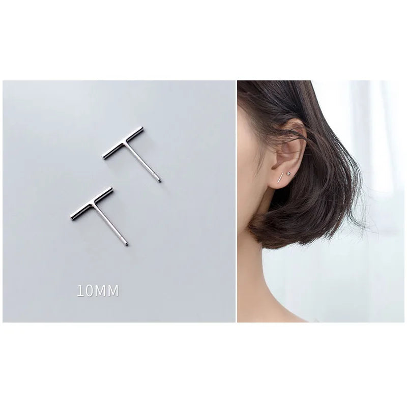 925 Sterling Silver Geometry Stud Earrings Minimalist Fine Jewelry