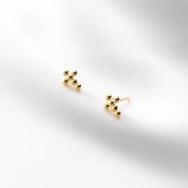 Silver Cross Ball Stud Earrings 925 for Girls