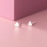 925 Sterling Silver Stud Earrings Glossy Heart Stylish