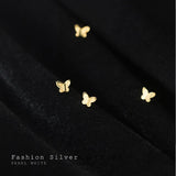 925 Sterling Silver Butterfly Stud Earrings Golden Women's Jewelry