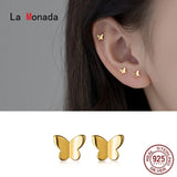 925 Sterling Silver Butterfly Stud Earrings Golden Women's Jewelry
