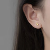 925 Sterling Silver Butterfly Stud Earrings Golden Women's Jewelry
