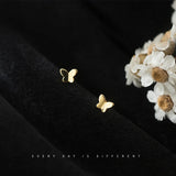 925 Sterling Silver Butterfly Stud Earrings Golden Women's Jewelry