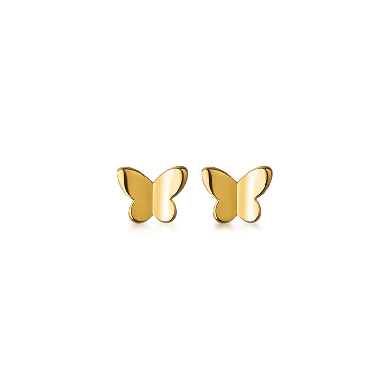 925 Sterling Silver Butterfly Stud Earrings Golden Women's Jewelry