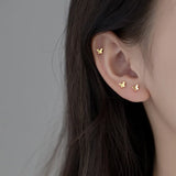 925 Sterling Silver Butterfly Stud Earrings Golden Women's Jewelry