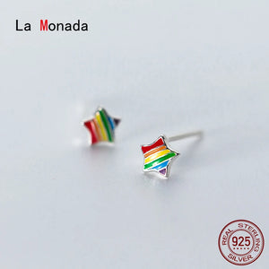925 Silver Rainbow Star Stud Earrings
