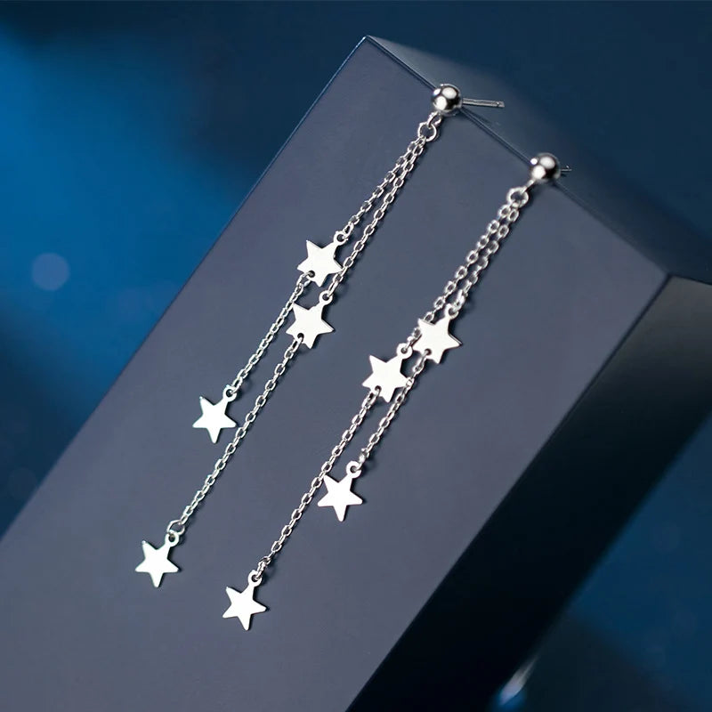 925 Silver Star Hanging Women's Stud Earrings