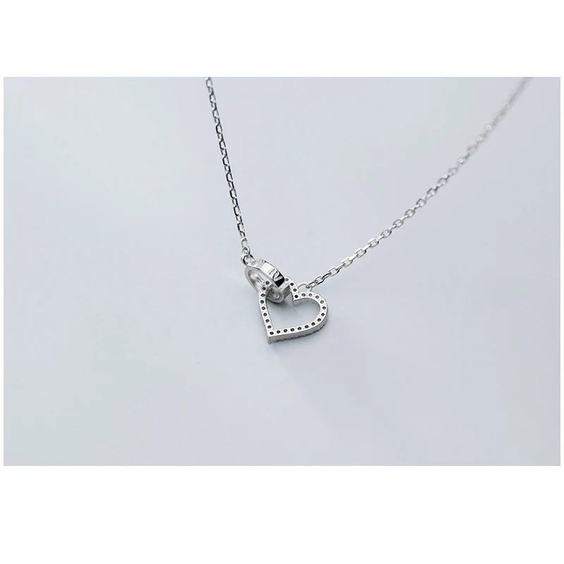 925 Silver Heart Hollow Pendant Necklace for Women