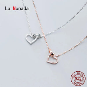 925 Silver Heart Hollow Pendant Necklace for Women