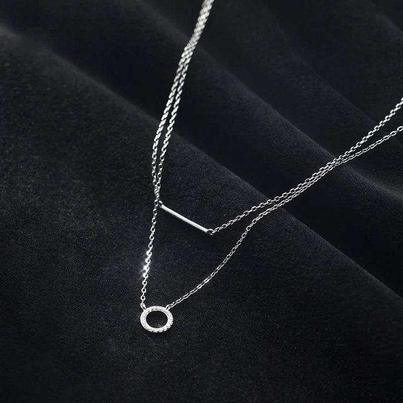 Silver Circle Pendant Necklace 925 Silver Chains Fine Jewelry For Women
