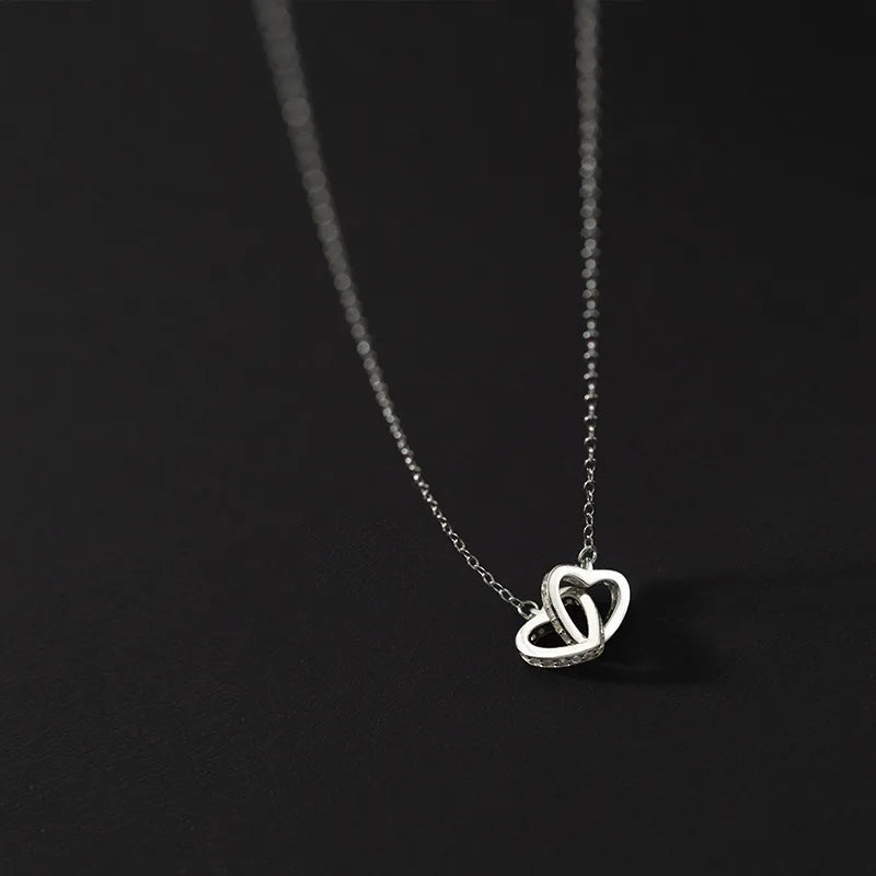 925 Silver Chains Heart Interlock Pendant Necklace