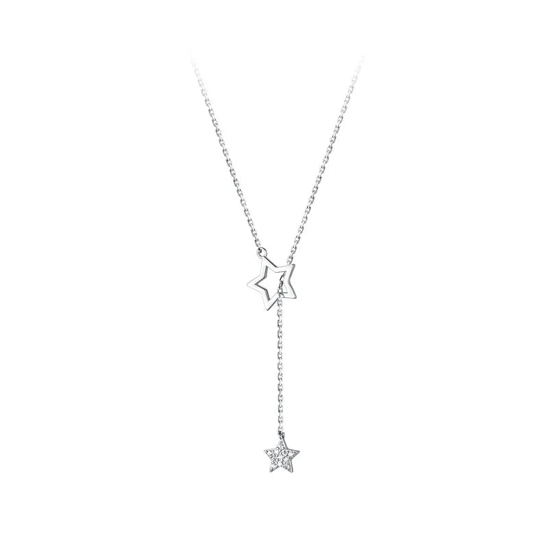 925 Silver Star Hollow Pendant Necklace for Women